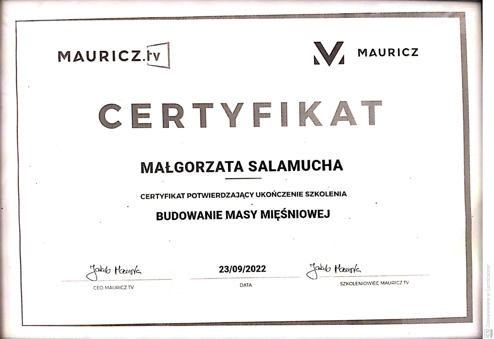 Certyfikat: CERTYFIKAT POTWIERDZAJĄCY UKOŃCZENIE SZKOLENIA BUDOWANIE ... — 23/09/2022