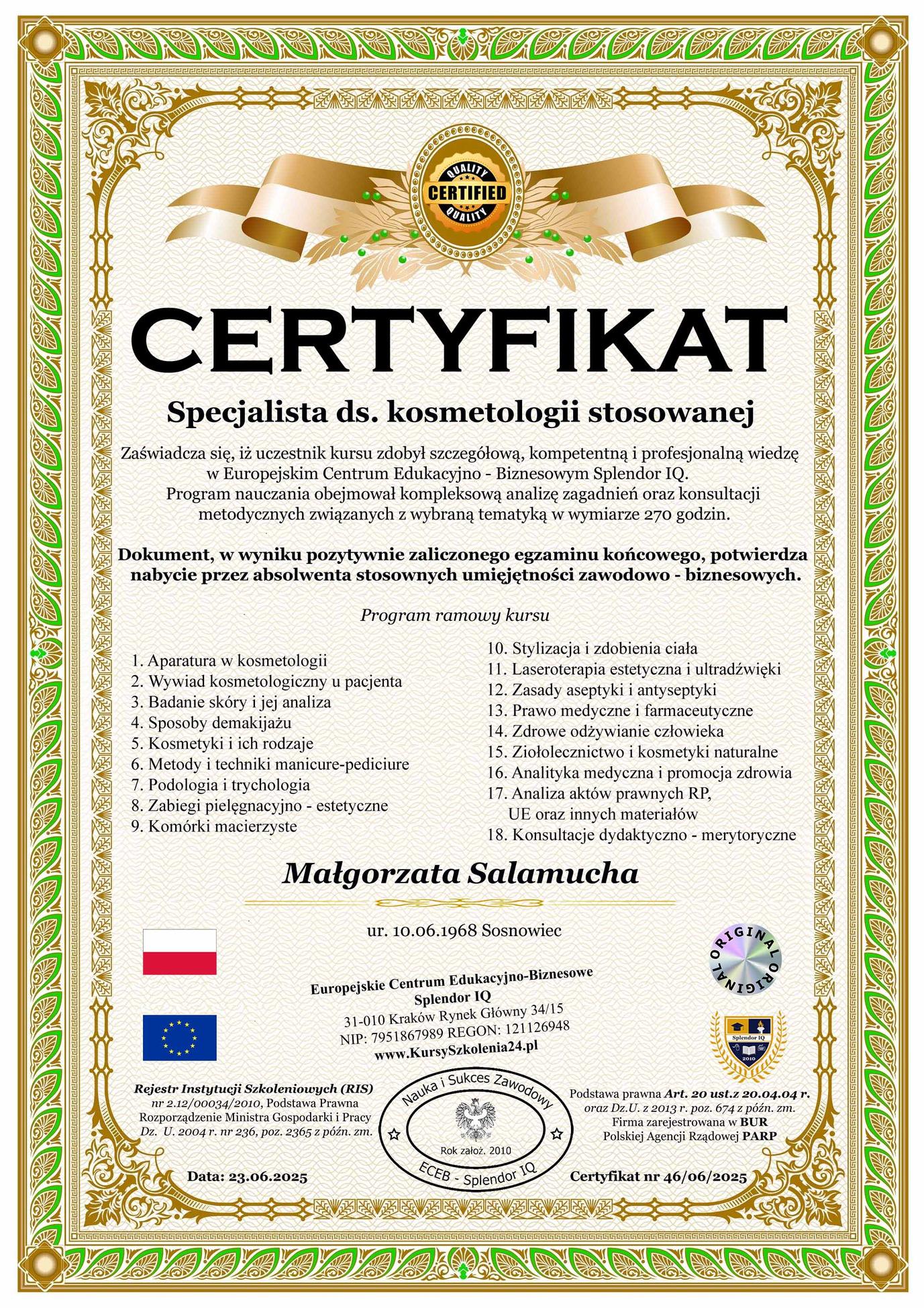 Certyfikat: CERTYFIKAT — 23.06.2025