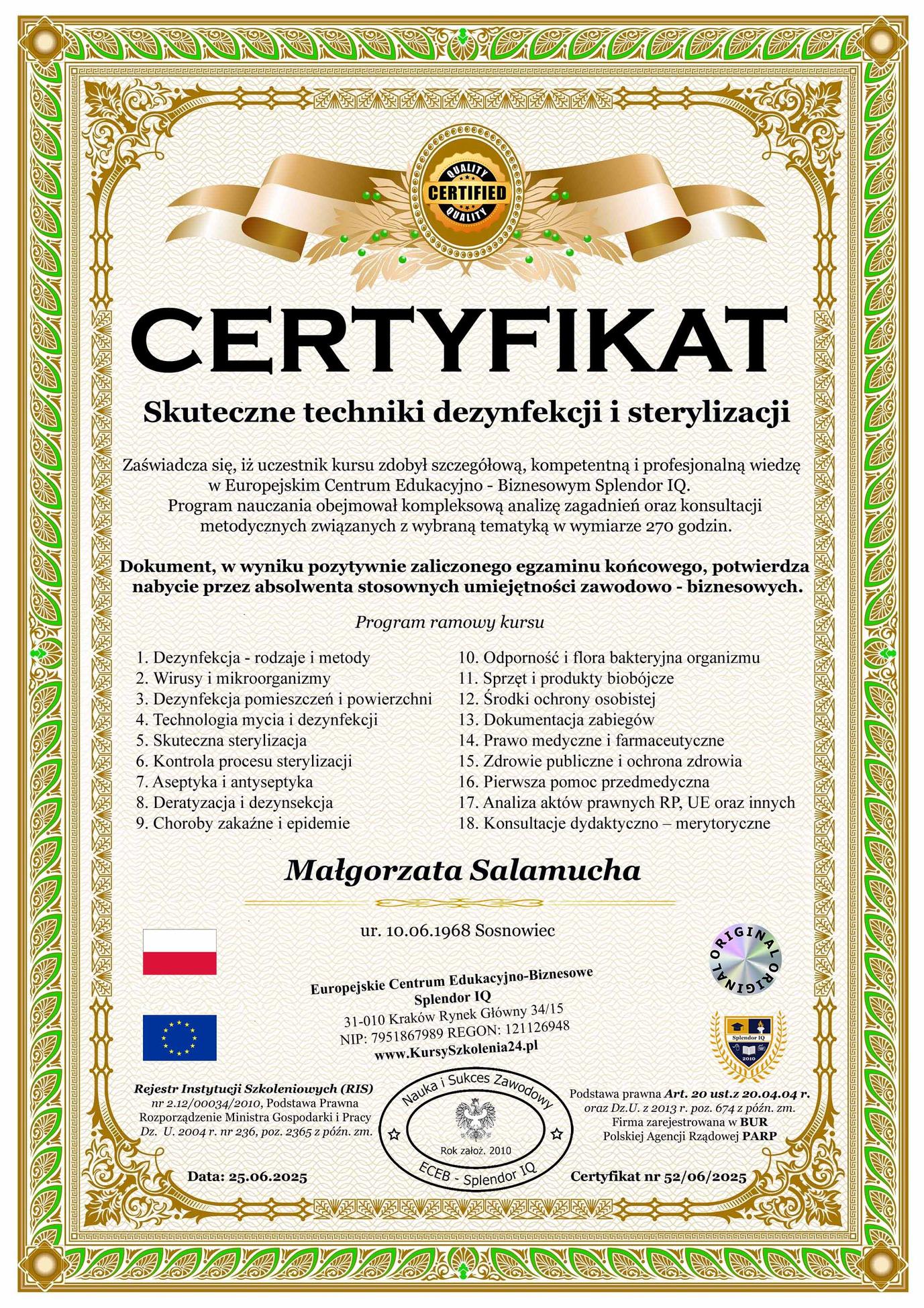Certyfikat: CERTYFIKAT — 25.06.2025